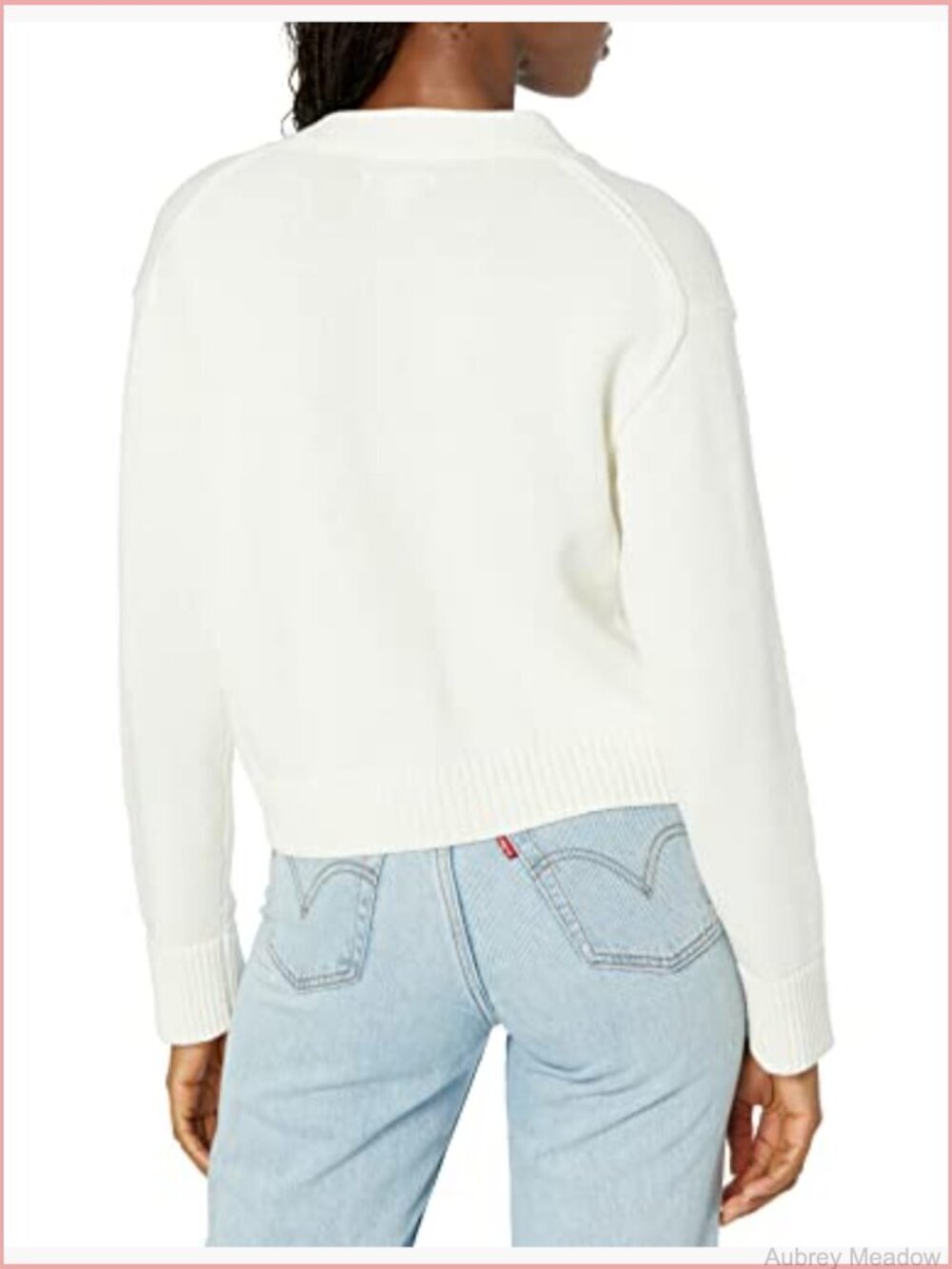 Women's Relaxed Fit V-Neck Cropped Cardigan Ribbed Knit - Picture 2 of 4
